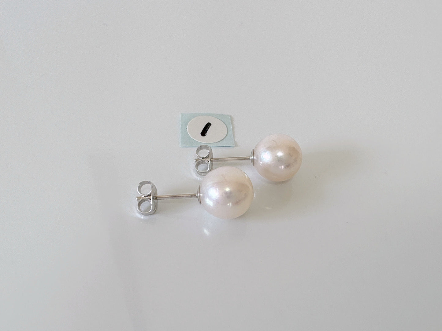 Japanese White Akoya Pearl Stud Earrings, 8mm, Silver 925 Post/Ear Nuts, Genuine Akoya Pearl, Salt water cultured pearl