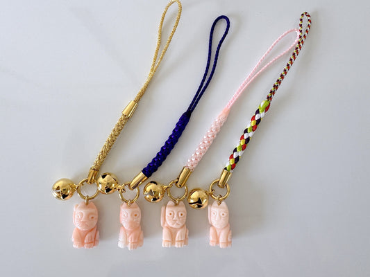 Lucky charm, Natural Deep sea coral beckoning cat, Manekineko, Money luck. key strap, Netsuke strap, Natural color precious coral