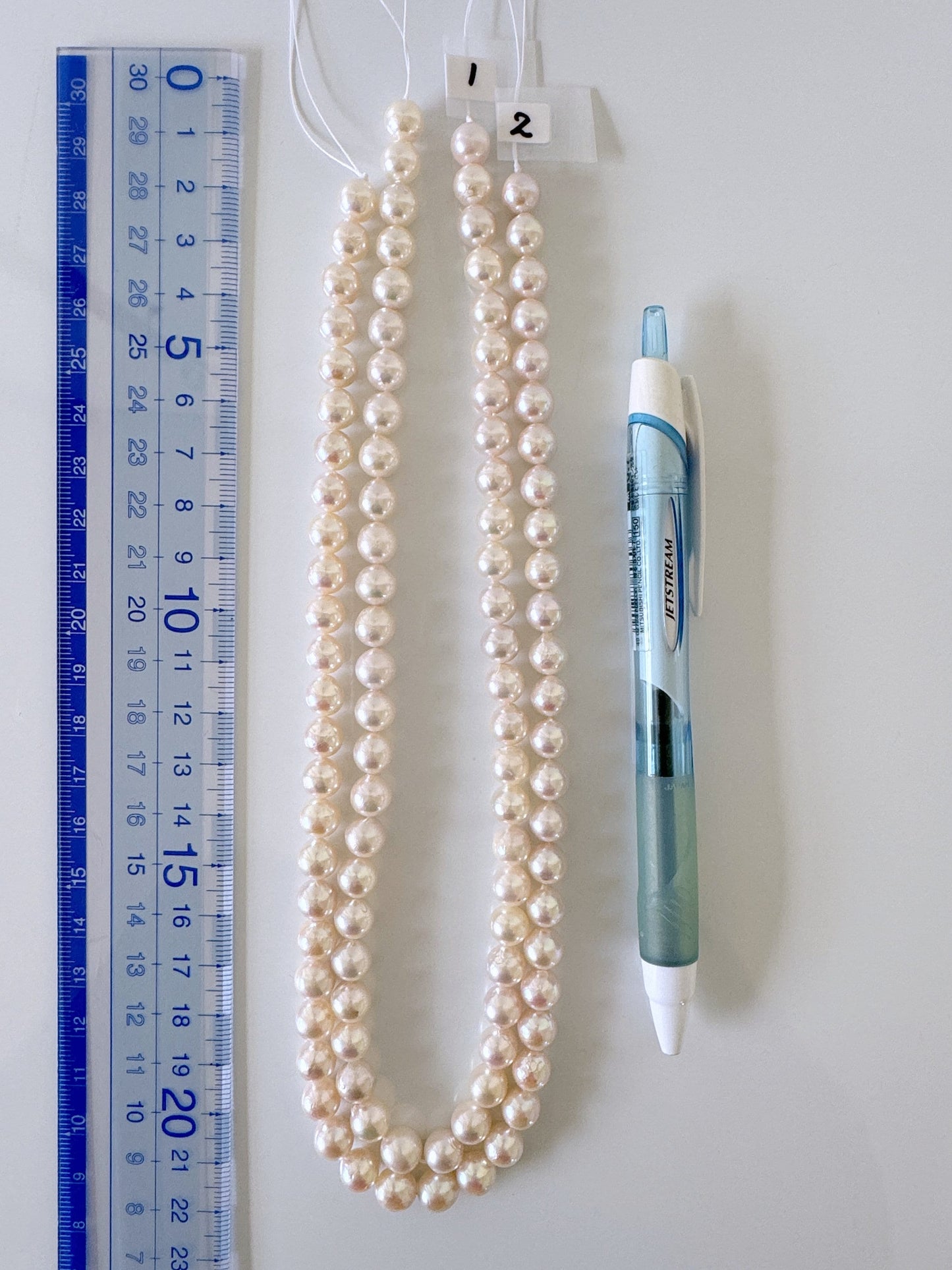 7.5-8mm Japanese White Akoya Pearl Beads, Genuine Akoya Pearl, Full Strand, 40cm , 15.7", Cultured Salt water pearl