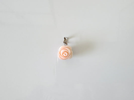 Deep Sea Coral Rose carved Pendant, 12x12mm, Natural Pink Color Coral, Silver (rhodium plated) bail, Genuine Coral Pendant