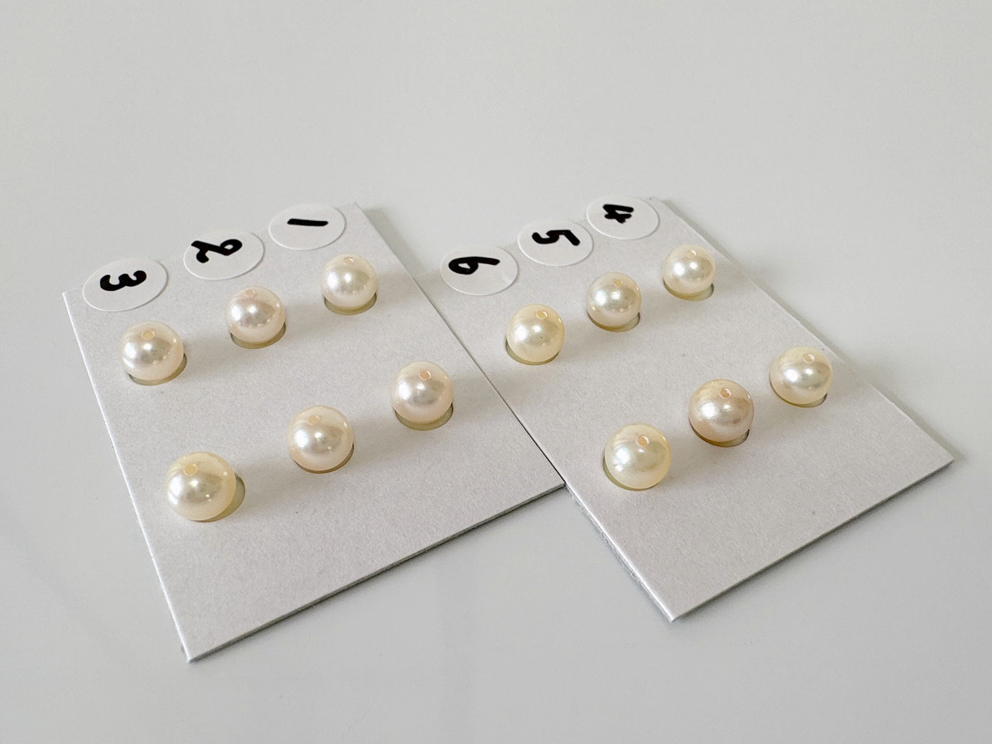 Japanese White/Off-white Akoya Cultured Pearl 5-5.5mm, Genuine Akoya Pearl, Half-Drilled Round loose, Price per Pair, Salt water pearl