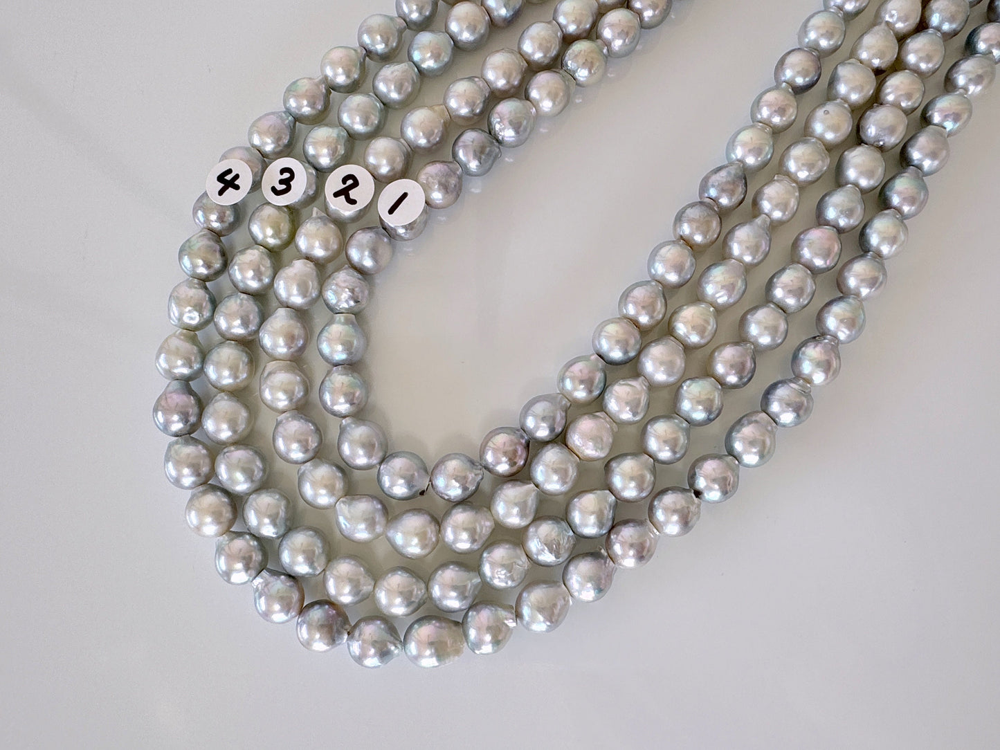 7.5-8mm Japanese Akoya Pearl Beads, Natural Blue/Silver color pearl, Genuine Akoya Pearl, Full Strand 40cm , 15.7", Salt water pearl