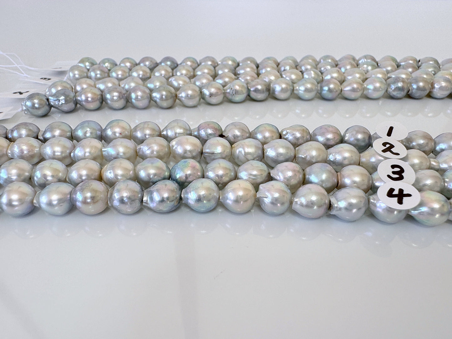 7.5-8mm Japanese Akoya Pearl Beads, Natural Blue/Silver color pearl, Genuine Akoya Pearl, Full Strand 40cm , 15.7", Salt water pearl