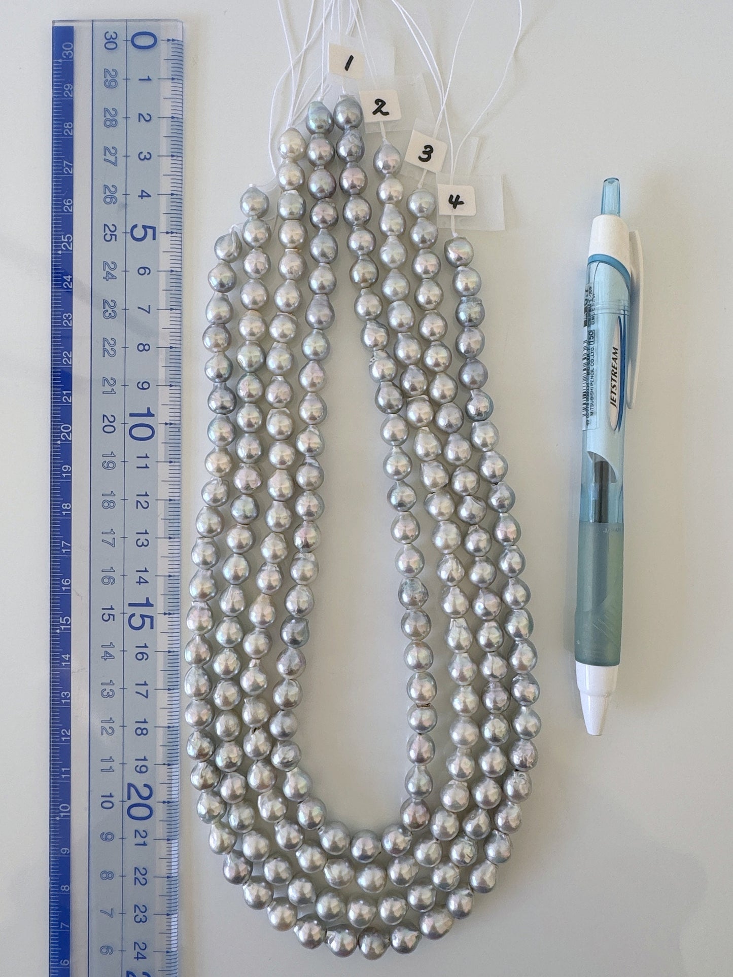 7.5-8mm Japanese Akoya Pearl Beads, Natural Blue/Silver color pearl, Genuine Akoya Pearl, Full Strand 40cm , 15.7", Salt water pearl