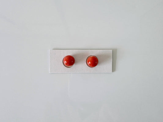 7.5mm Half Drilled Natural Momo Coral Round Loose Pair, Orange coral, for earring sets, Natural color