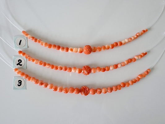 Natural Momo Coral Short Strand Beads with Carving Beads, Orange/White Color Coral Beads, 10.5-11cm, Genuine Japanese Coral Beading Parts