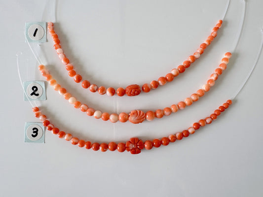 Natural Momo Coral Short Strand Beads with Carving Beads, Orange/White Color Coral Beads, 10.5-11cm, Genuine Japanese Coral Beading Parts