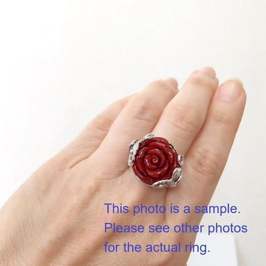 Natural sponge coral rose silver ring,  size is Jp 15, US 7.5-8, UK O-P, IT 55.5