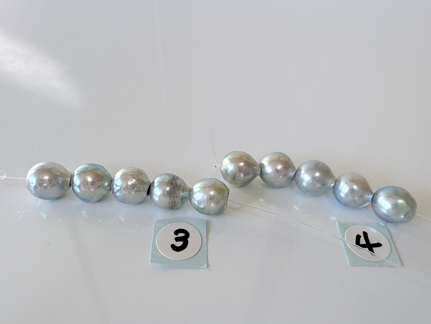 Japanese Natural blue/silver color Akoya Pearl Beads, 7-7.5mm, Mini Strand, Short Strand of 5 Pieces, Cultured in Sea Water