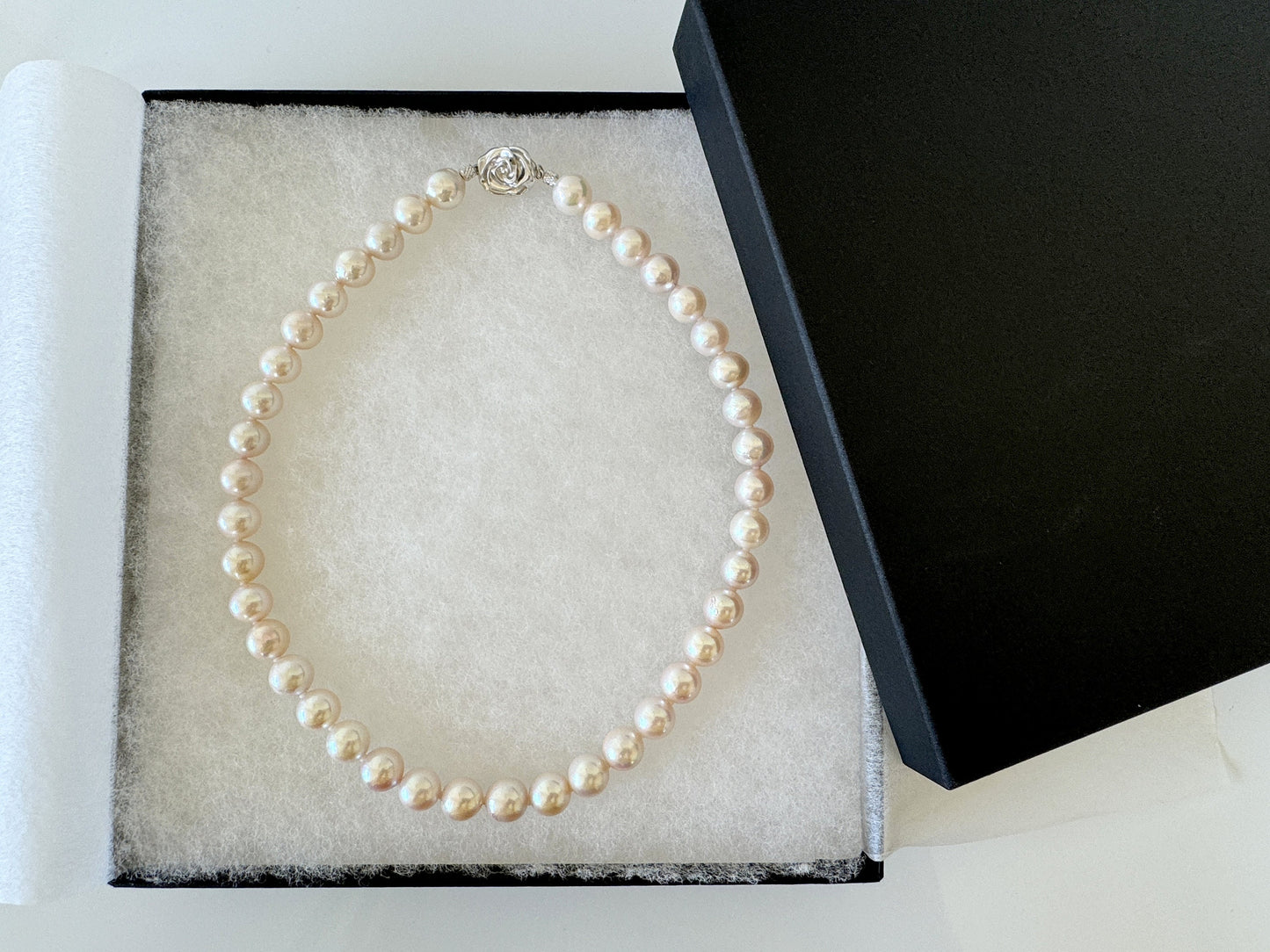 9.5-10mm Japanese Akoya Pearl Necklace with Silver Clasp, Genuine Akoya Pearl Beads Necklace, 42.5cm, 16.7in, Cultured Salt water pearl