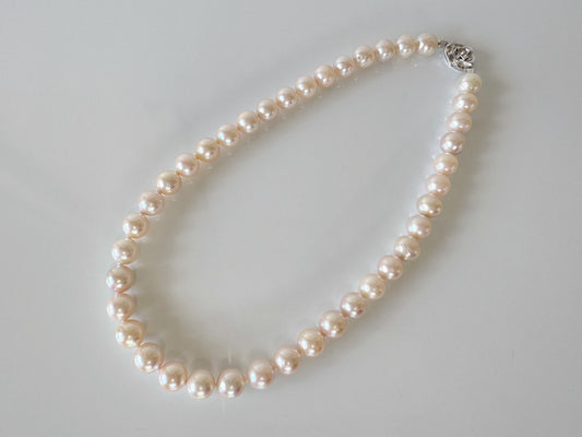 9.5-10mm Japanese Akoya Pearl Necklace with Silver Clasp, Genuine Akoya Pearl Beads Necklace, 42.5cm, 16.7in, Cultured Salt water pearl