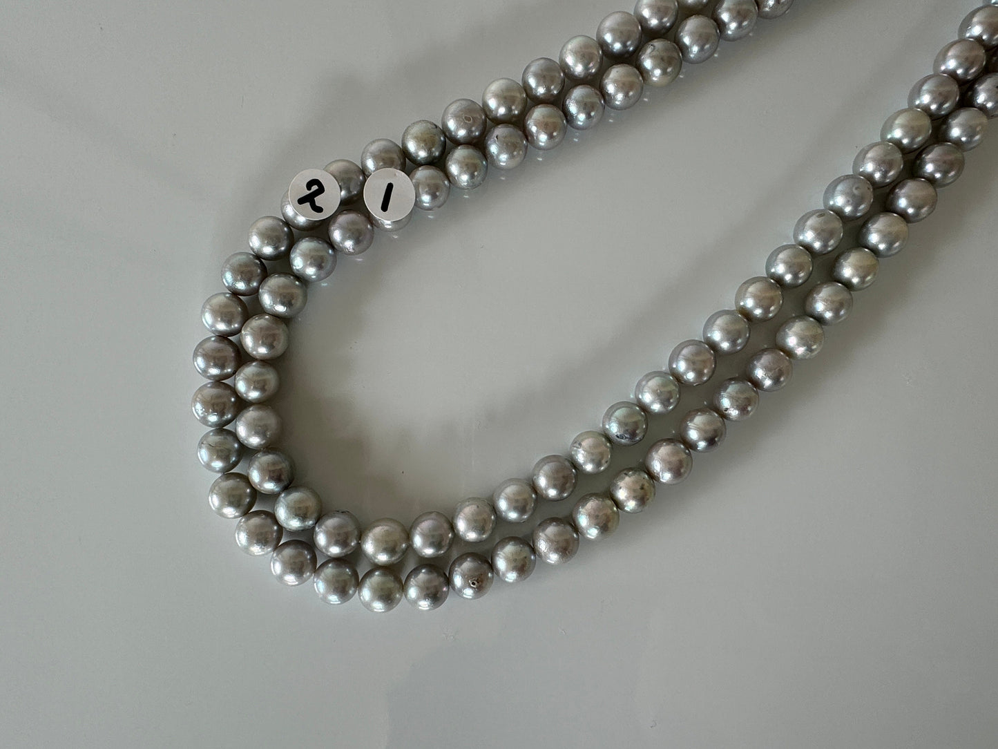 7-7.5mm Japanese Akoya Pearl Beads, Blue/Silver color pearl (Cobalt treated), Genuine Akoya Pearl, Full Strand, 40cm , 16", Salt water pearl