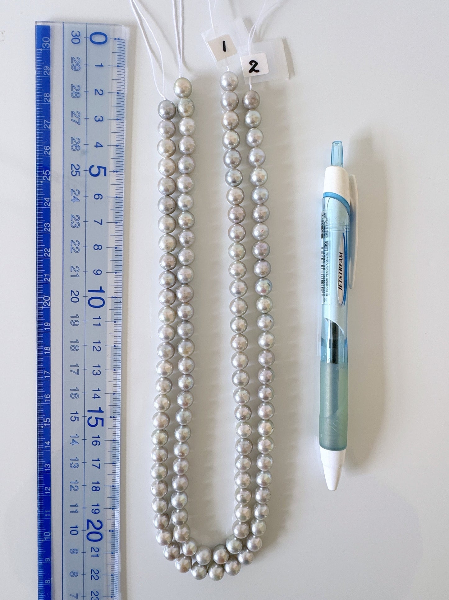 7-7.5mm Japanese Akoya Pearl Beads, Blue/Silver color pearl (Cobalt treated), Genuine Akoya Pearl, Full Strand, 40cm , 16", Salt water pearl