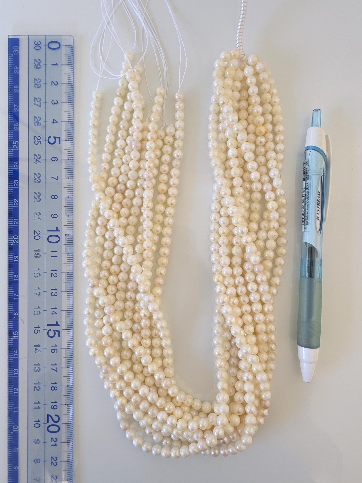 5-5.5mm Japanese White/Off-white Akoya Pearl Beads, Genuine Akoya Pearl, Full Strand, 40cm , 15.7", Cultured Salt water pearl, Value-priced