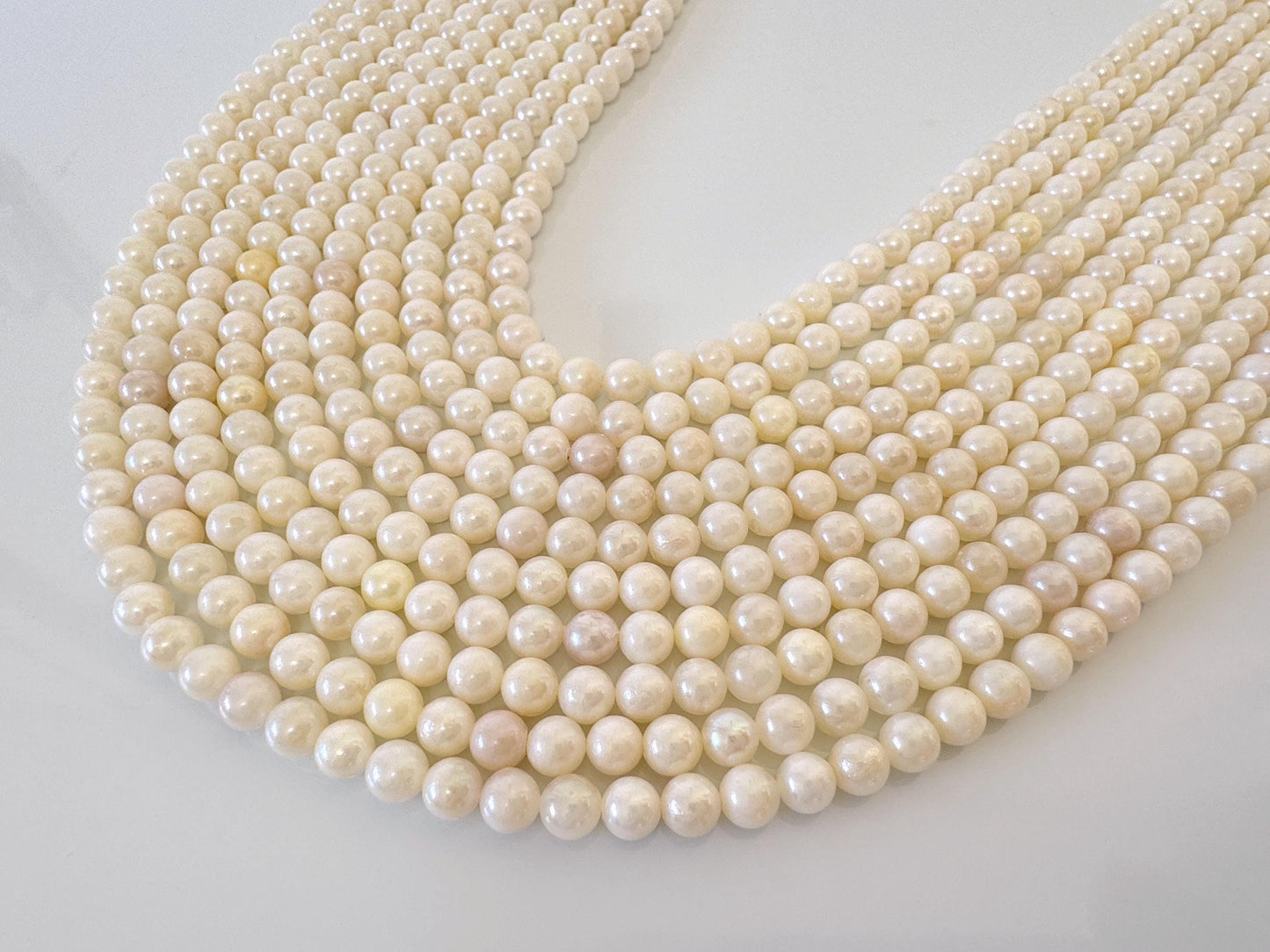 5-5.5mm Japanese White/Off-white Akoya Pearl Beads, Genuine Akoya Pearl, Full Strand, 40cm , 15.7", Cultured Salt water pearl, Value-priced