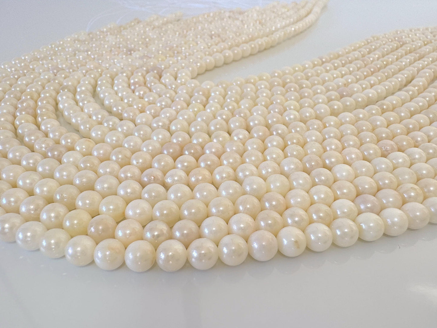 5.5-6mm Japanese White/Off-white Akoya Pearl Beads, Genuine Akoya Pearl, Full Strand, 40cm , 15.7", Cultured Salt water pearl, Value-priced