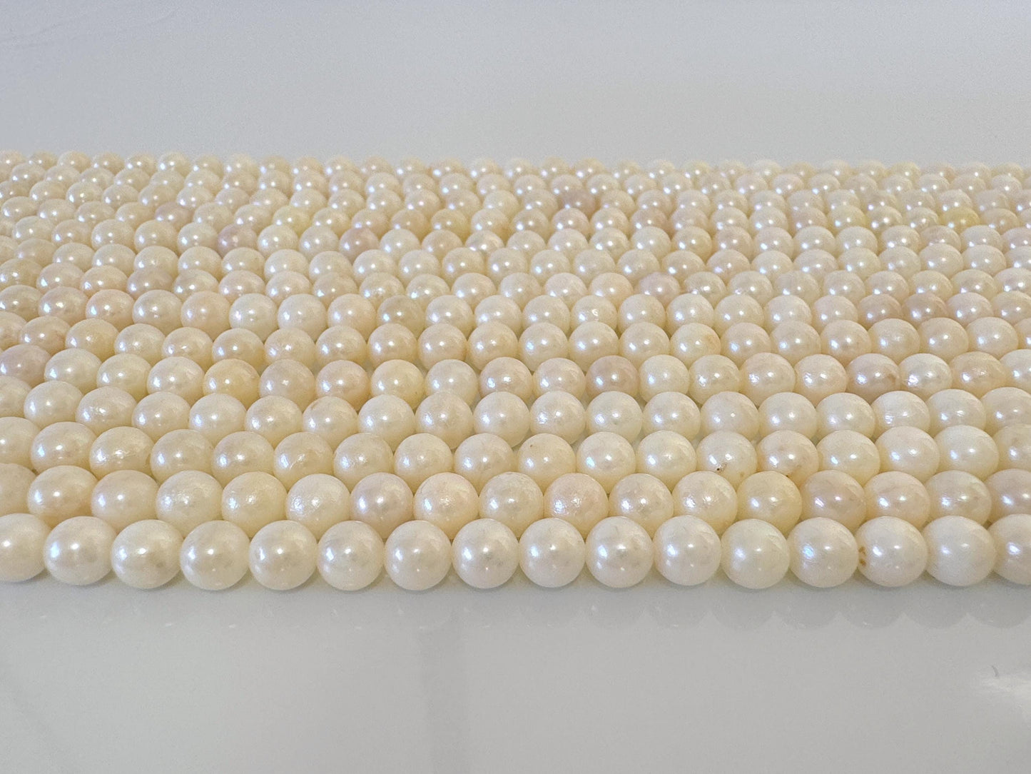 5.5-6mm Japanese White/Off-white Akoya Pearl Beads, Genuine Akoya Pearl, Full Strand, 40cm , 15.7", Cultured Salt water pearl, Value-priced