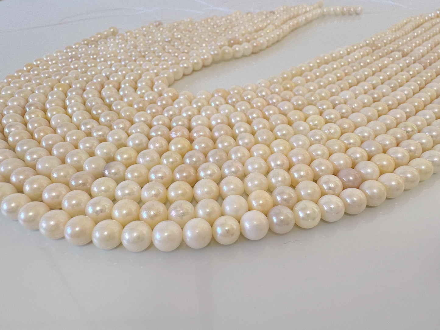 5.5-6mm Japanese White/Off-white Akoya Pearl Beads, Genuine Akoya Pearl, Full Strand, 40cm , 15.7", Cultured Salt water pearl