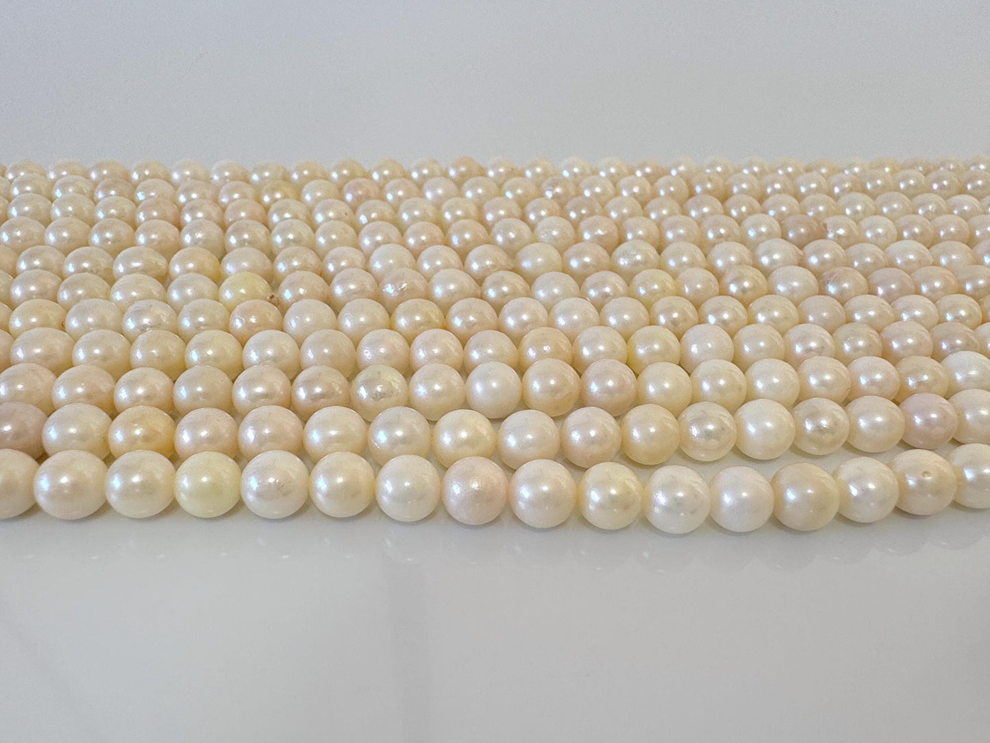 5.5-6mm Japanese White/Off-white Akoya Pearl Beads, Genuine Akoya Pearl, Full Strand, 40cm , 15.7", Cultured Salt water pearl