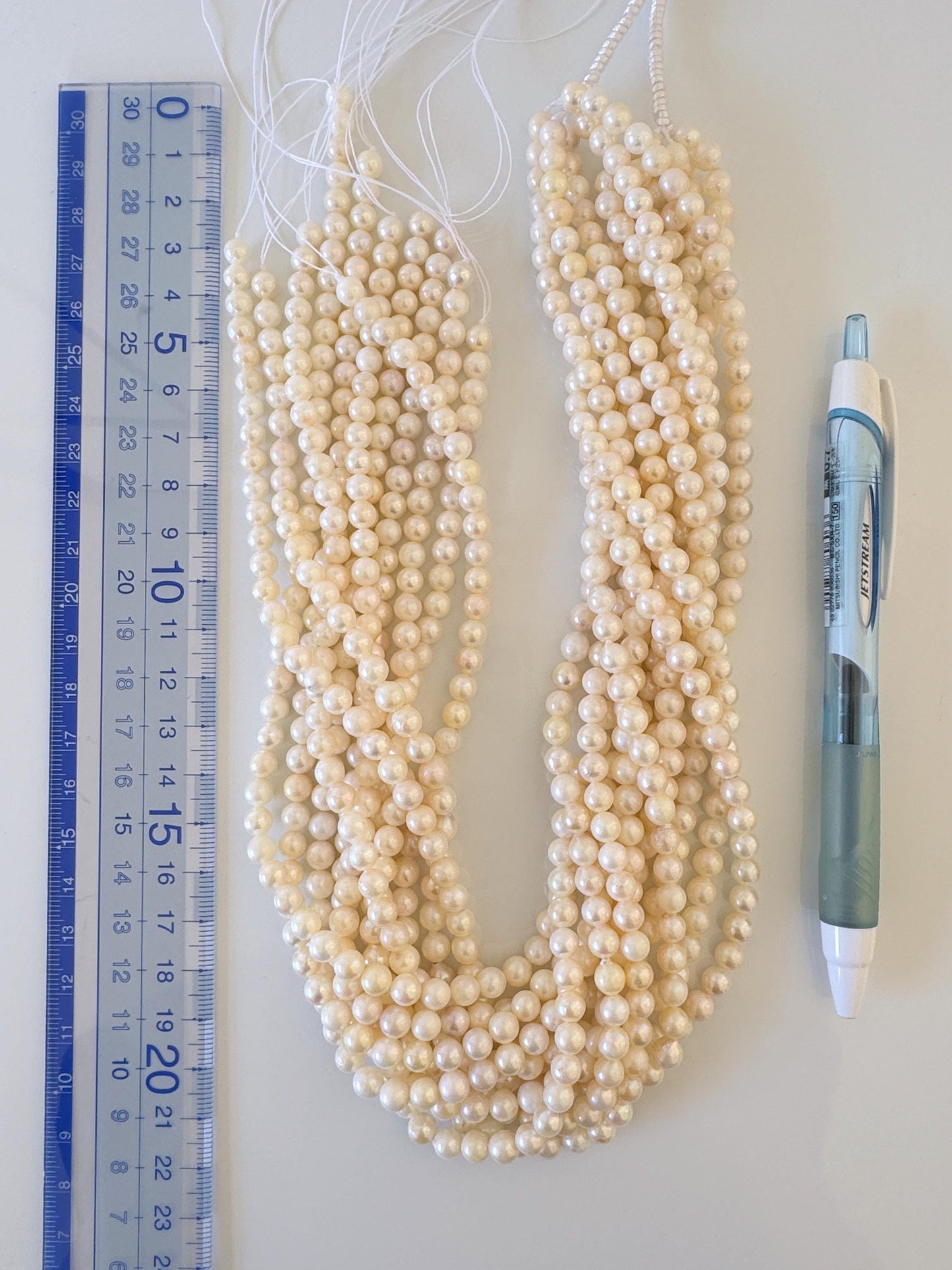 5.5-6mm Japanese White/Off-white Akoya Pearl Beads, Genuine Akoya Pearl, Full Strand, 40cm , 15.7", Cultured Salt water pearl