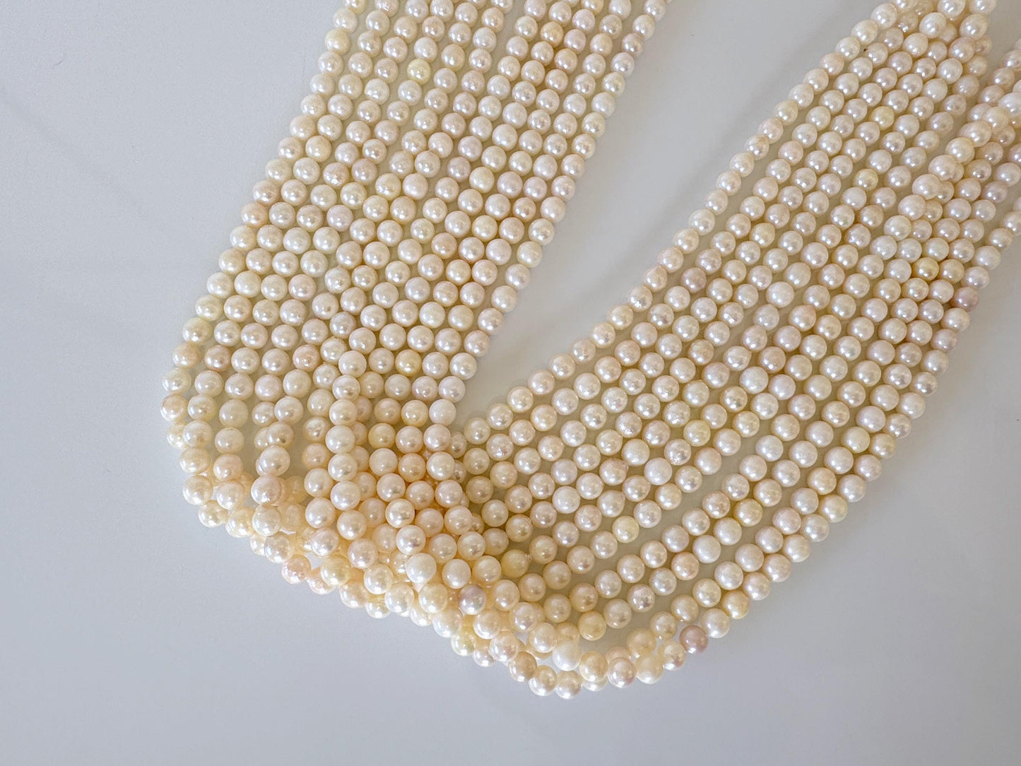 5.5-6mm Japanese White/Off-white Akoya Pearl Beads, Genuine Akoya Pearl, Full Strand, 40cm , 15.7", Cultured Salt water pearl