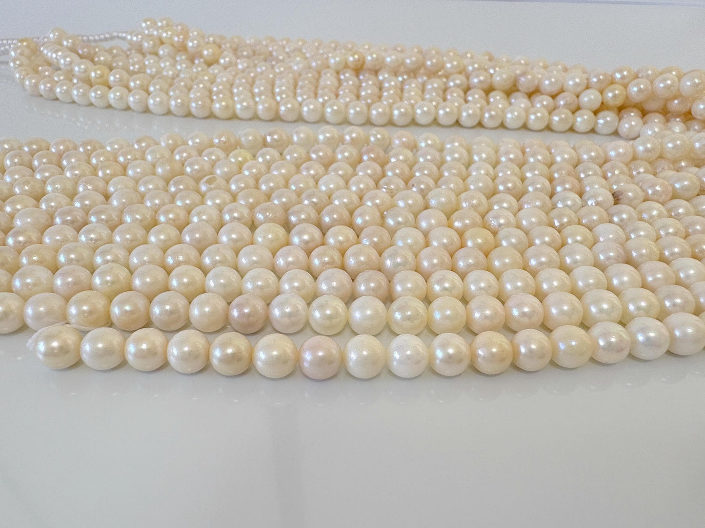 5.5-6mm Japanese White/Off-white Akoya Pearl Beads, Genuine Akoya Pearl, Full Strand, 40cm , 15.7", Cultured Salt water pearl