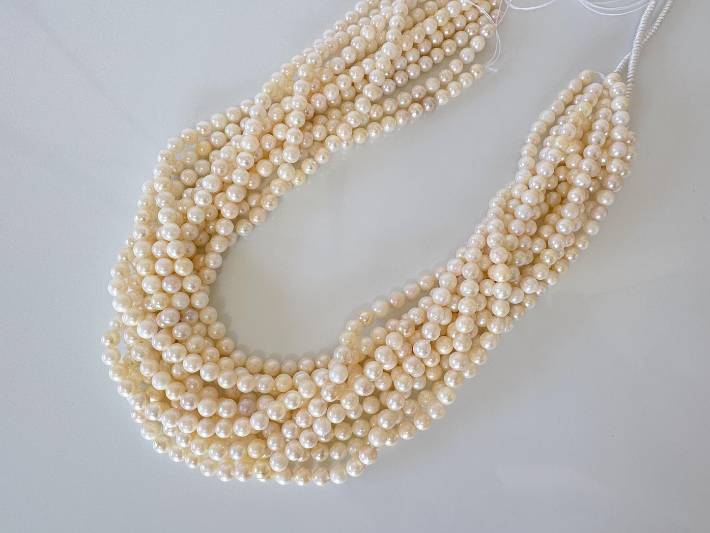 5.5-6mm Japanese White/Off-white Akoya Pearl Beads, Genuine Akoya Pearl, Full Strand, 40cm , 15.7", Cultured Salt water pearl