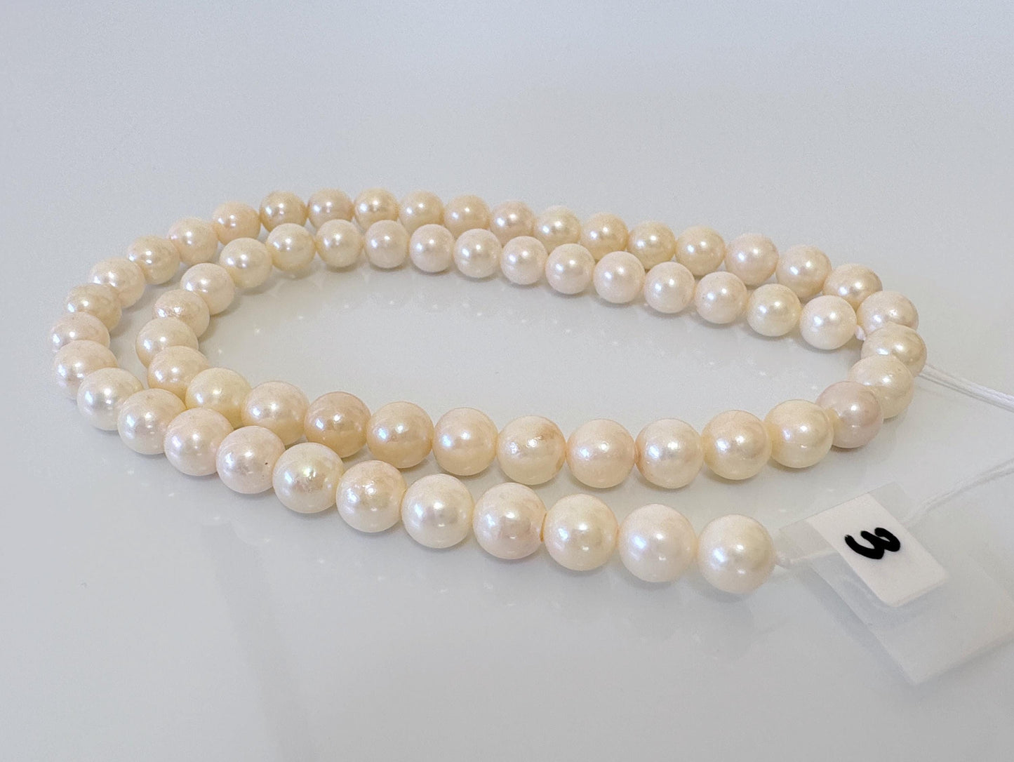 6.5-7mm Japanese White/Off-white Akoya Pearl Beads, Genuine Akoya Pearl, Full Strand, 40cm , 15.7", Cultured Salt water pearl