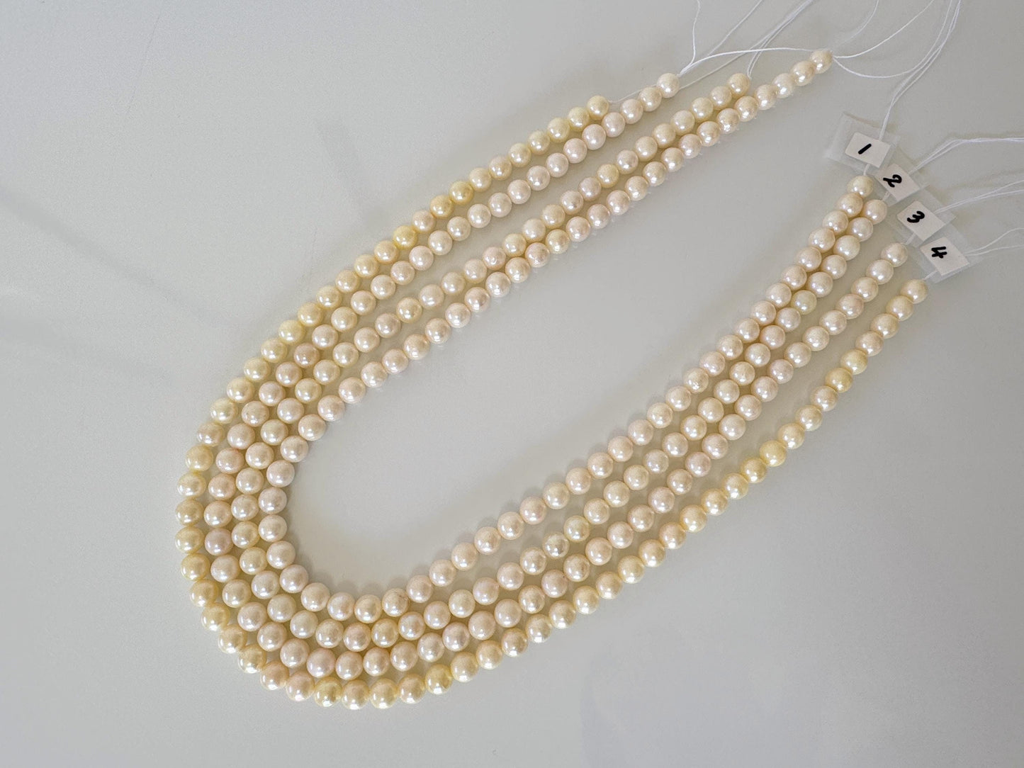 6.5-7mm Japanese White/Off-white Akoya Pearl Beads, Genuine Akoya Pearl, Full Strand, 40cm , 15.7", Cultured Salt water pearl