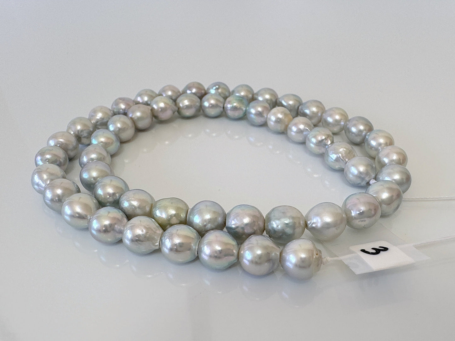 7.5-8mm Japanese Akoya Pearl Beads, Natural Blue/Silver color pearl, Genuine Akoya Pearl, Full Strand 40cm , 15.7", Salt water pearl