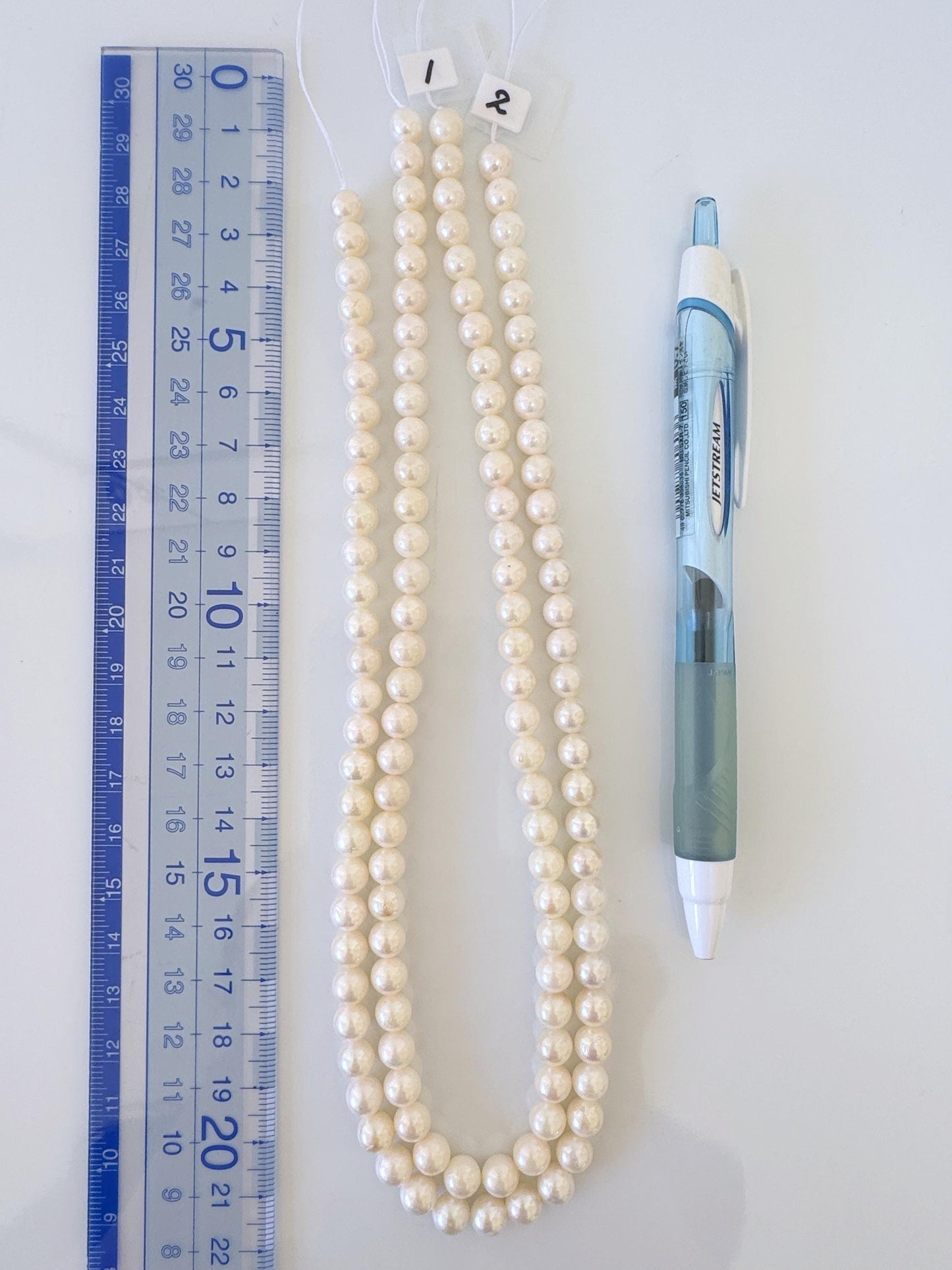 6.5-7mm Japanese White/Off-white Akoya Pearl Beads, Genuine Akoya Pearl, Full Strand, 40cm , 15.7", Cultured Salt water pearl