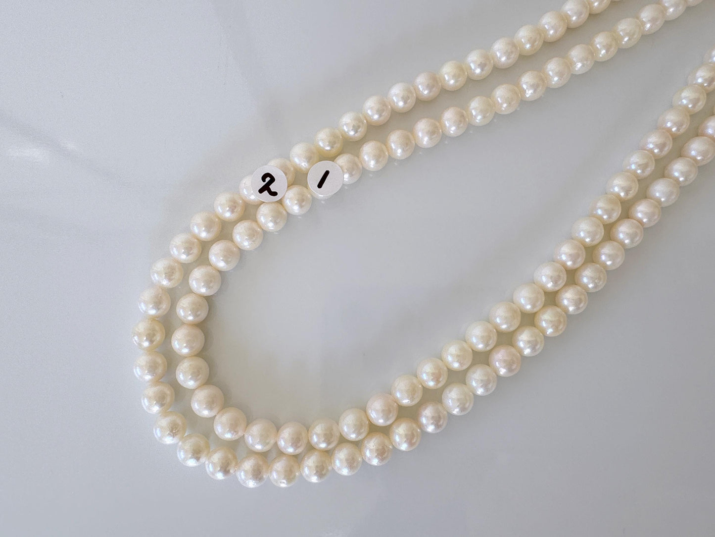 6.5-7mm Japanese White/Off-white Akoya Pearl Beads, Genuine Akoya Pearl, Full Strand, 40cm , 15.7", Cultured Salt water pearl