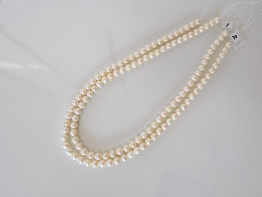 6.5-7mm Japanese White/Off-white Akoya Pearl Beads, Genuine Akoya Pearl, Full Strand, 40cm , 15.7", Cultured Salt water pearl