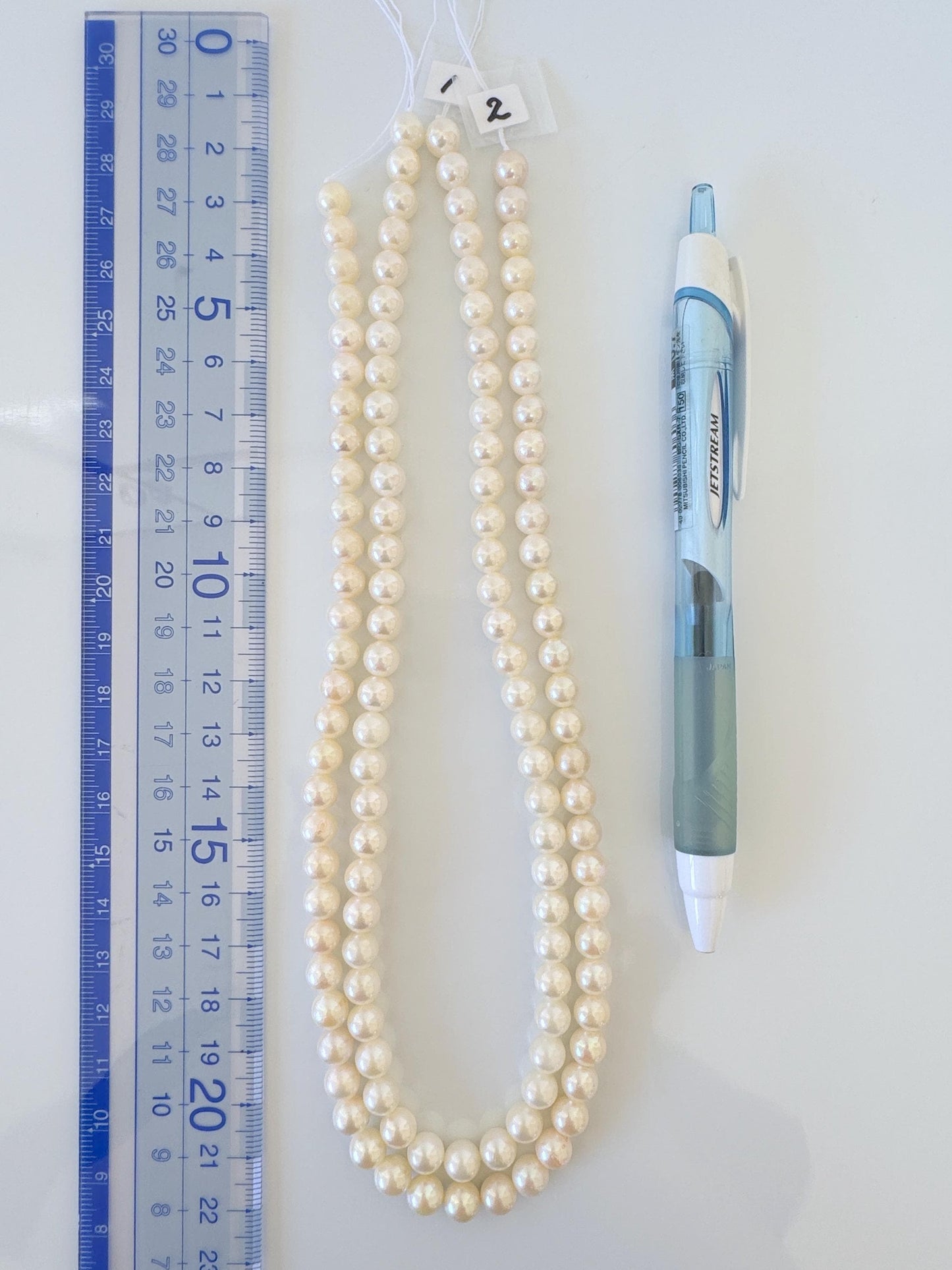 6.5-7mm Japanese White/Off-white Akoya Pearl Beads, Genuine Akoya Pearl, Full Strand, 40cm , 15.7", Cultured Salt water pearl