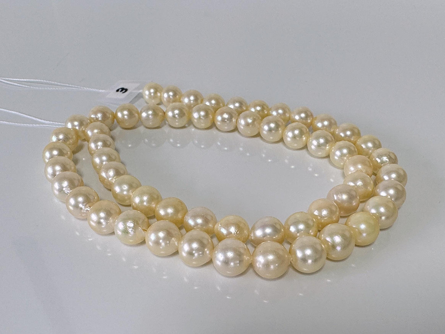 7-7.5mm Japanese Yellow Akoya Pearl Beads, Genuine Akoya Pearl, Full Strand, 40cm , 16", Cultured Salt water pearl