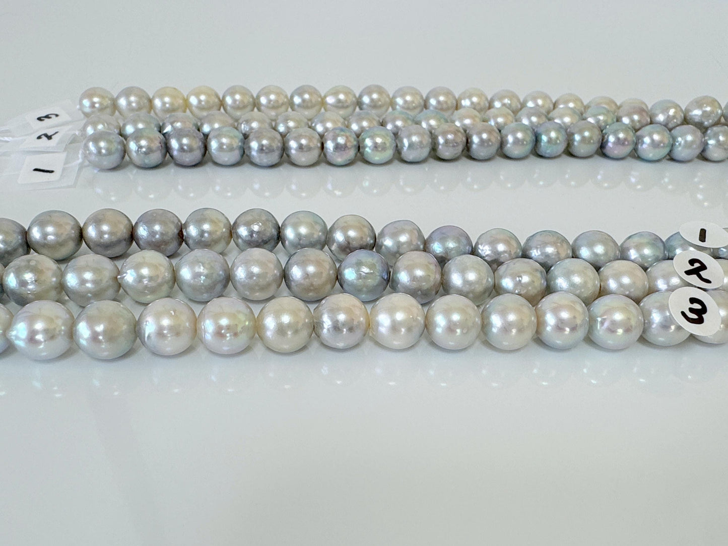 8-8.5mm Japanese Akoya Pearl Beads, Natural Blue/Silver color pearl, Genuine Akoya Pearl, Full Strand 40cm , 15.7", Salt water pearl