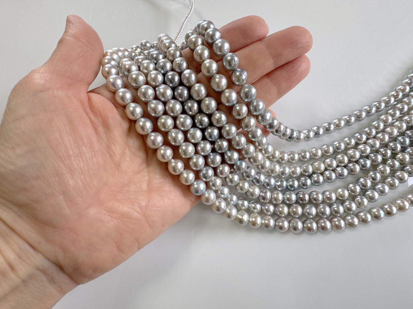 8-8.5mm Japanese Akoya Pearl Beads, Natural Blue/Silver color pearl, Genuine Akoya Pearl, Full Strand 40cm , 15.7", Salt water pearl