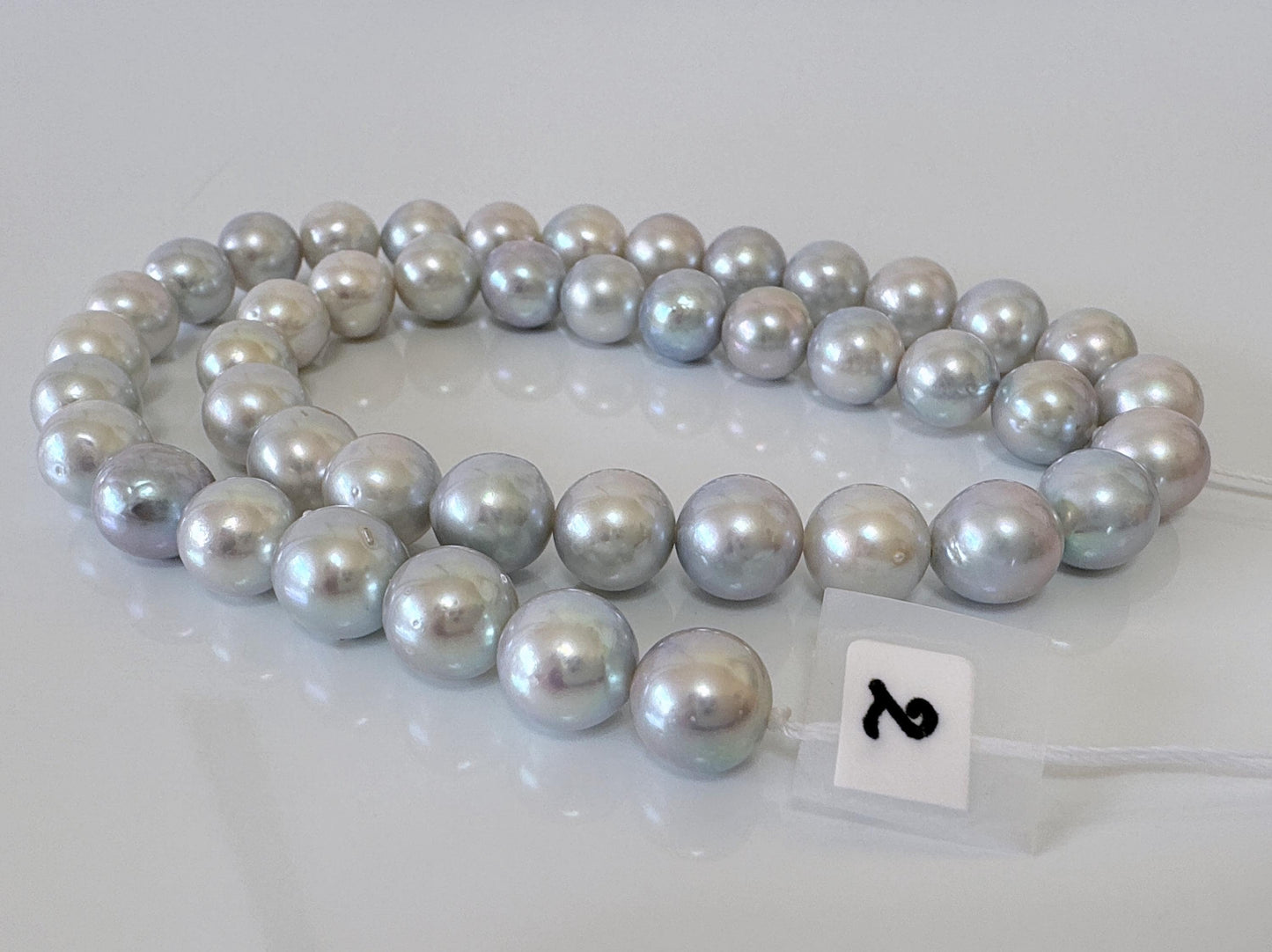 9-9.5.5mm Japanese Akoya Pearl Beads, Natural Blue/Silver color pearl, Genuine Akoya Pearl, Full Strand 40cm , 15.7", Salt water pearl