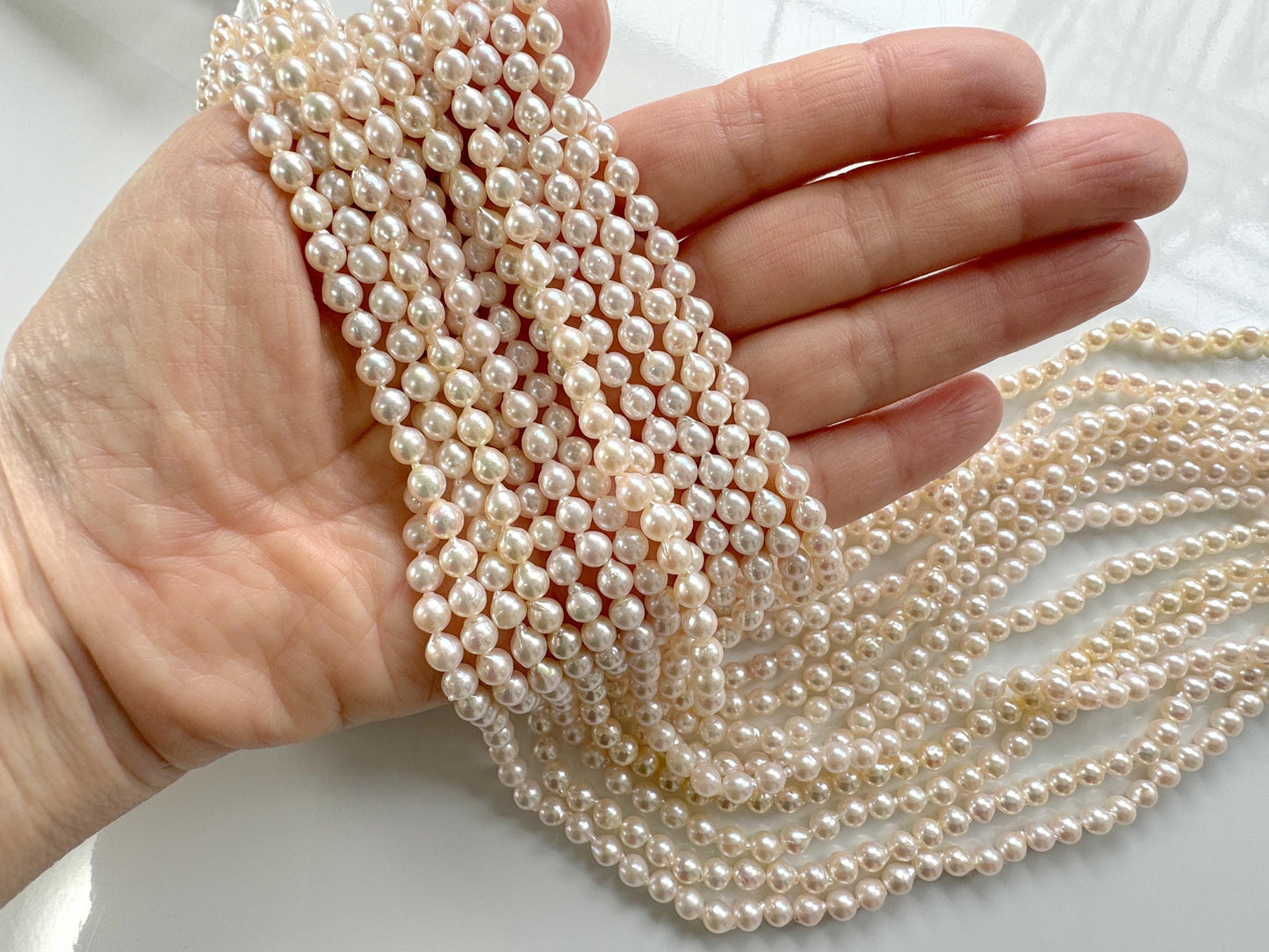 4.5-5mm Japanese White Akoya Baby Pearl Beads, Genuine Akoya Pearl, Full Strand, 40cm , 15.7", Cultured Salt water pearl