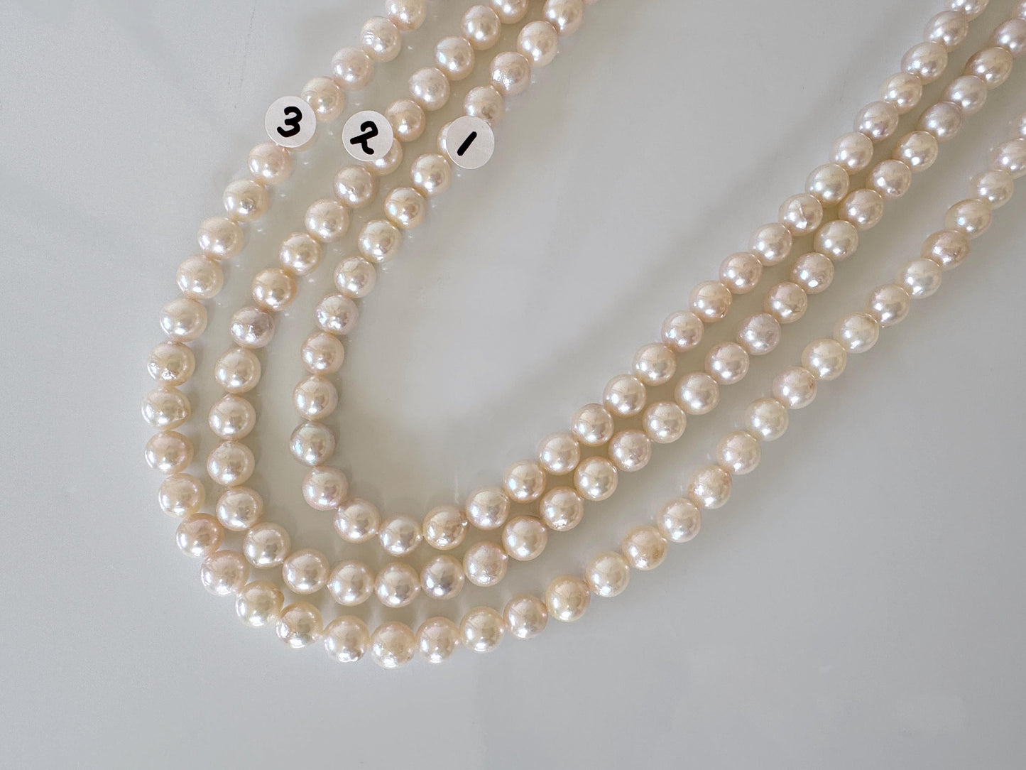 6.5-7mm Japanese White/Pink Akoya Pearl Beads, Genuine Akoya Pearl, Full Strand, 40cm , 15.7", Cultured Salt water pearl