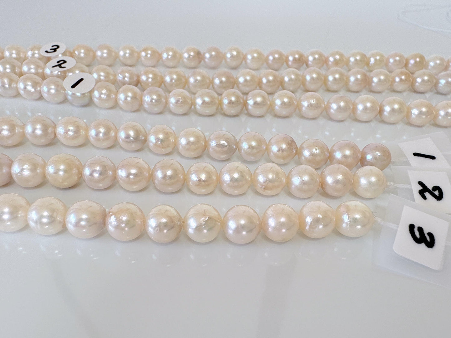 6.5-7mm Japanese White/Pink Akoya Pearl Beads, Genuine Akoya Pearl, Full Strand, 40cm , 15.7", Cultured Salt water pearl