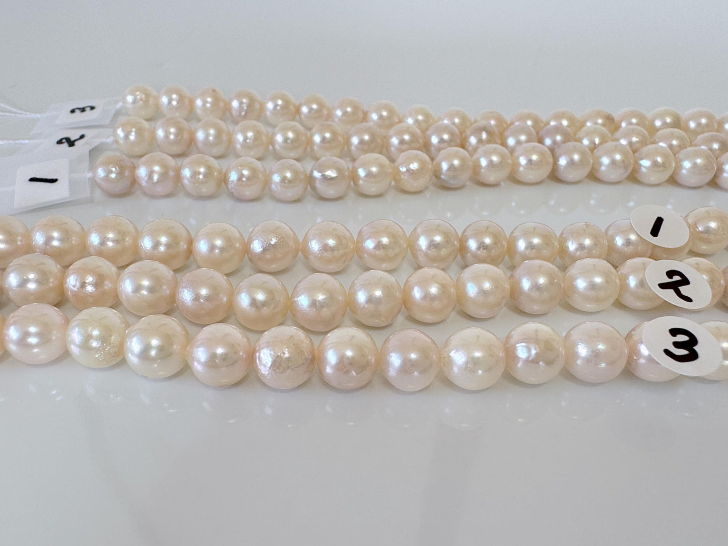 6.5-7mm Japanese White/Pink Akoya Pearl Beads, Genuine Akoya Pearl, Full Strand, 40cm , 15.7", Cultured Salt water pearl