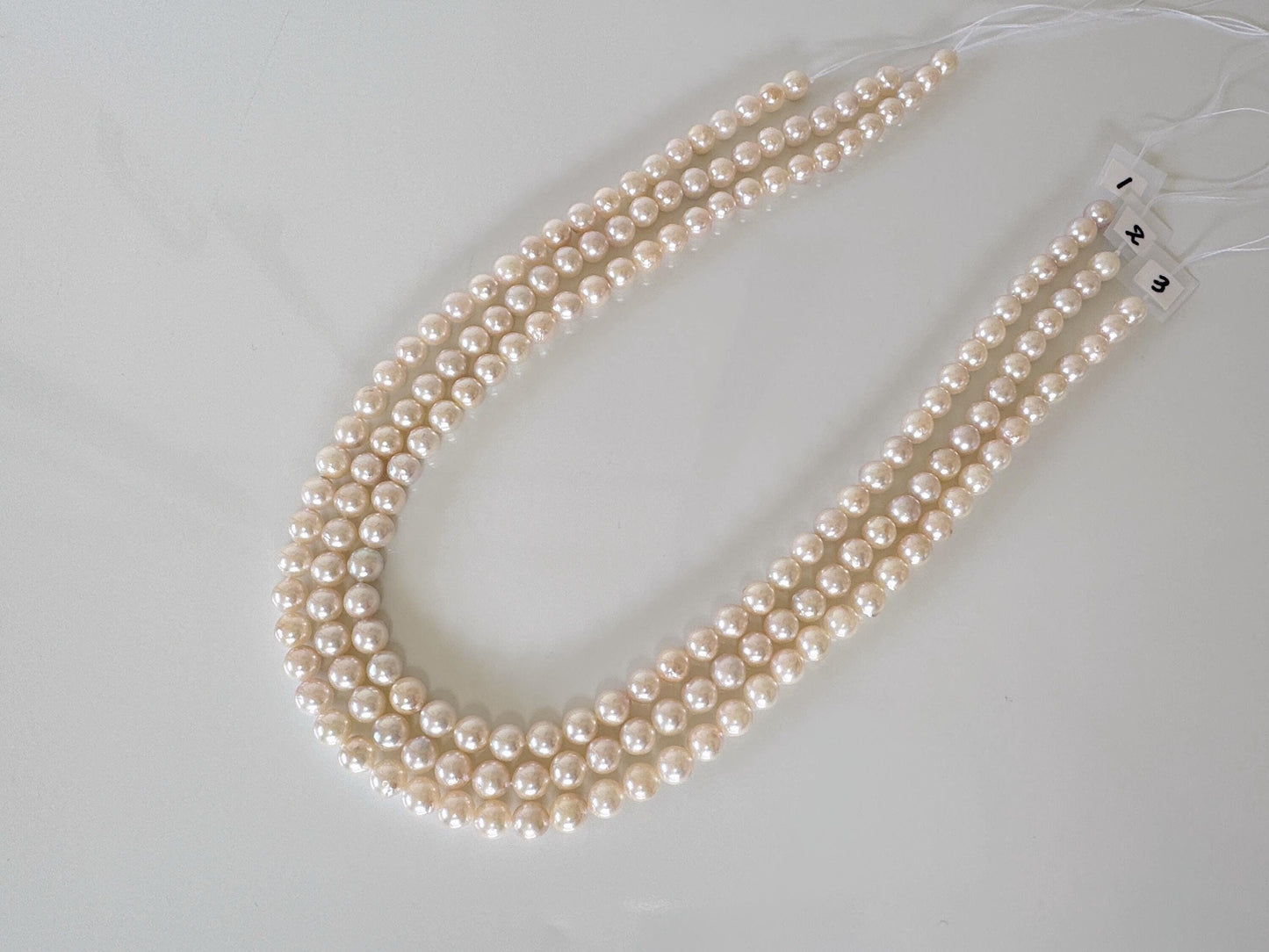 6.5-7mm Japanese White/Pink Akoya Pearl Beads, Genuine Akoya Pearl, Full Strand, 40cm , 15.7", Cultured Salt water pearl