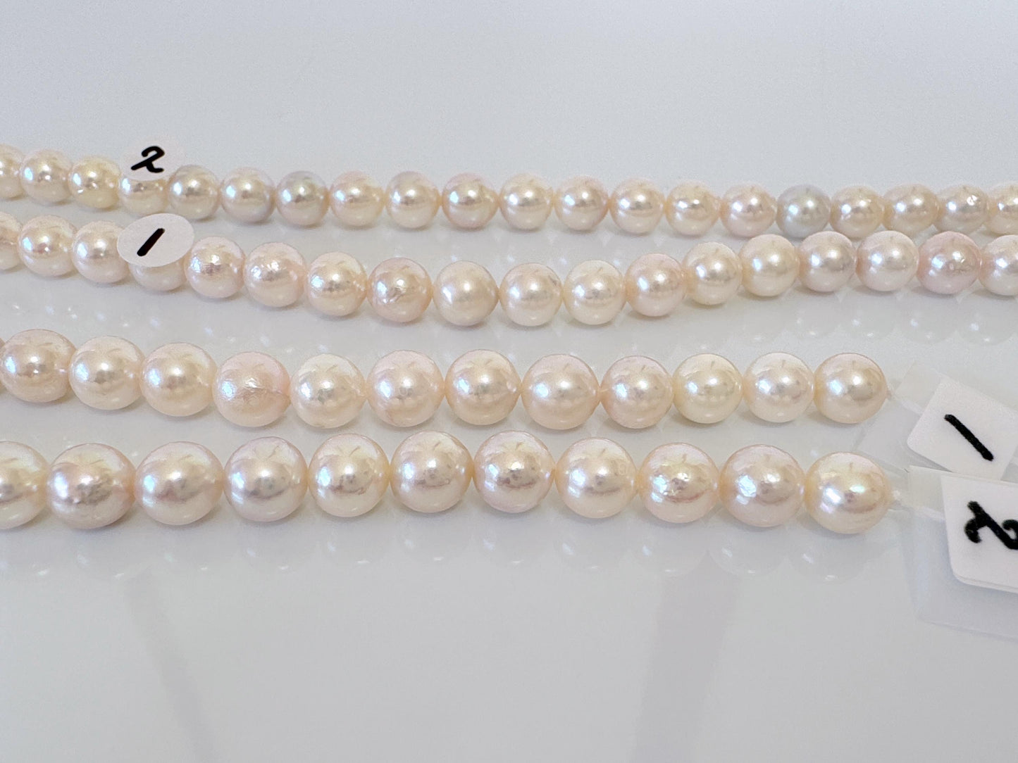 6.5-7mm Japanese White/Pink Akoya Pearl Beads, Genuine Akoya Pearl, Full Strand, 40cm , 15.7", Cultured Salt water pearl