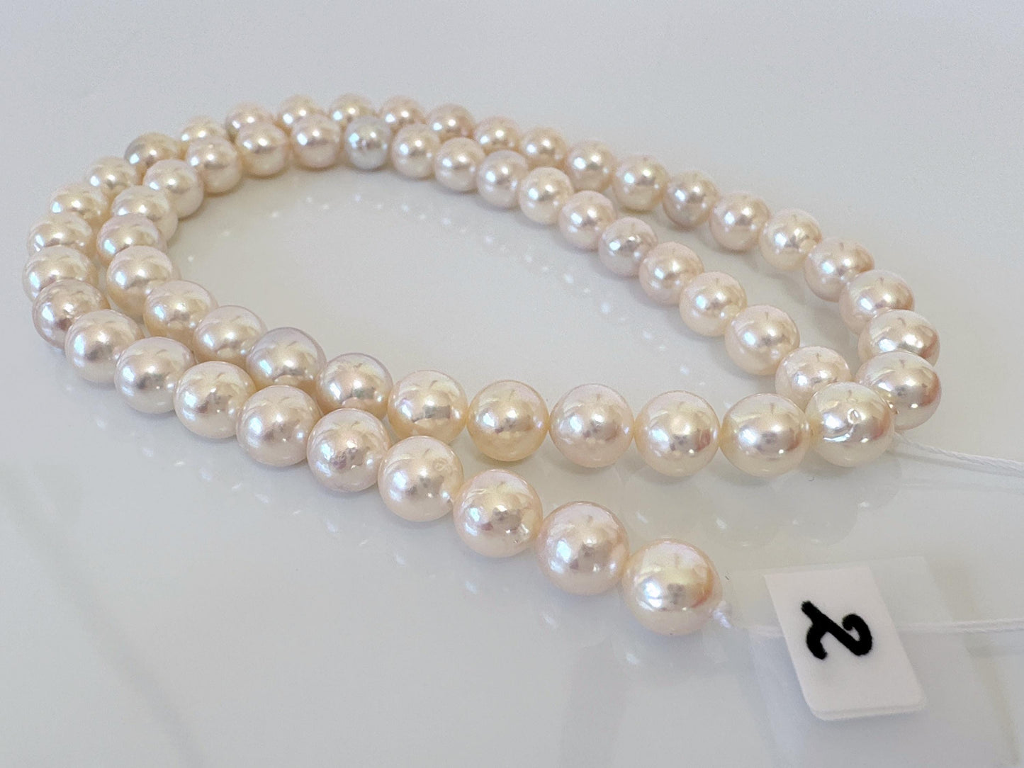 6.5-7mm Japanese White/Pink Akoya Pearl Beads, Genuine Akoya Pearl, Full Strand, 40cm , 15.7", Cultured Salt water pearl