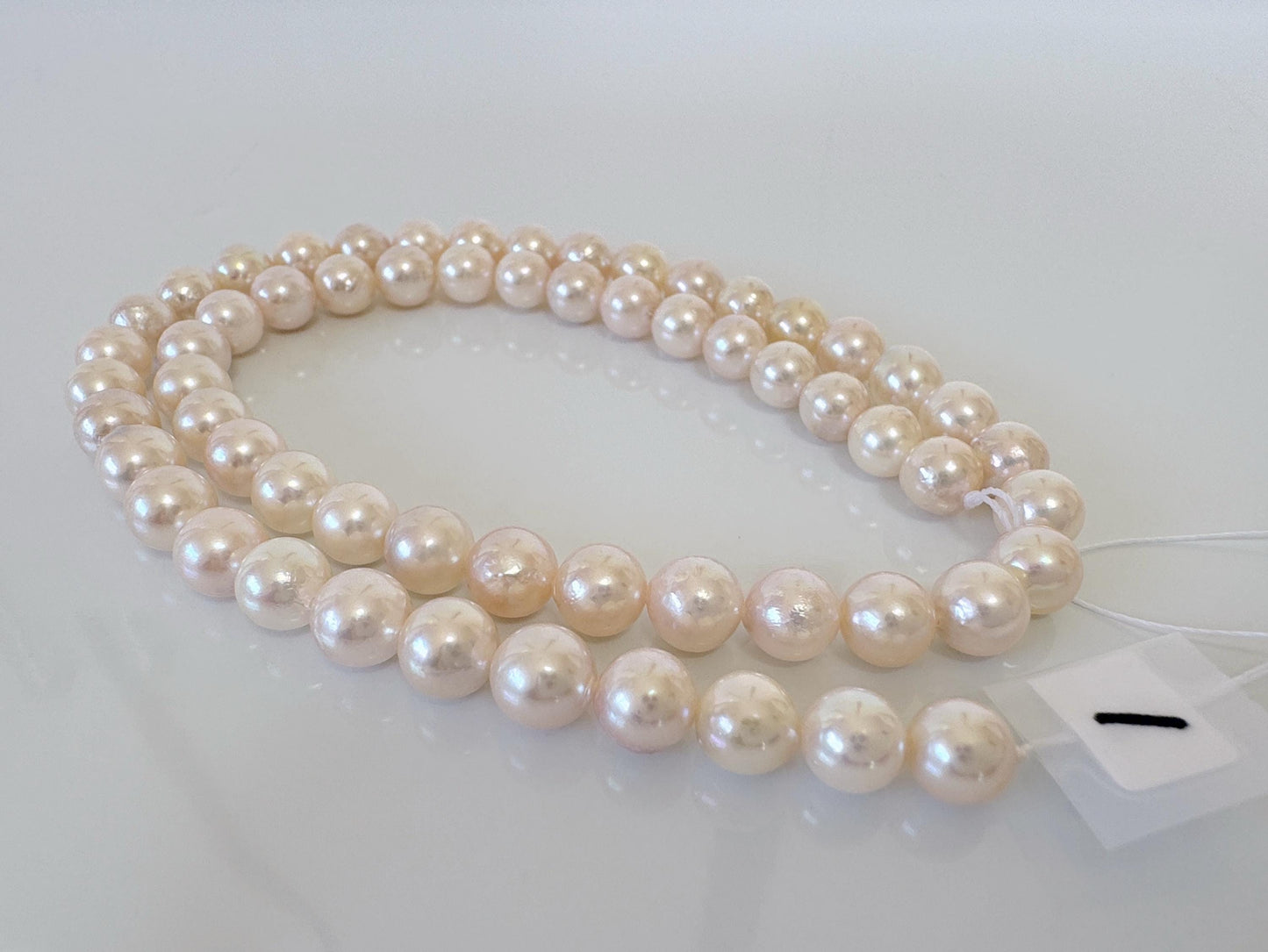 6.5-7mm Japanese White/Pink Akoya Pearl Beads, Genuine Akoya Pearl, Full Strand, 40cm , 15.7", Cultured Salt water pearl