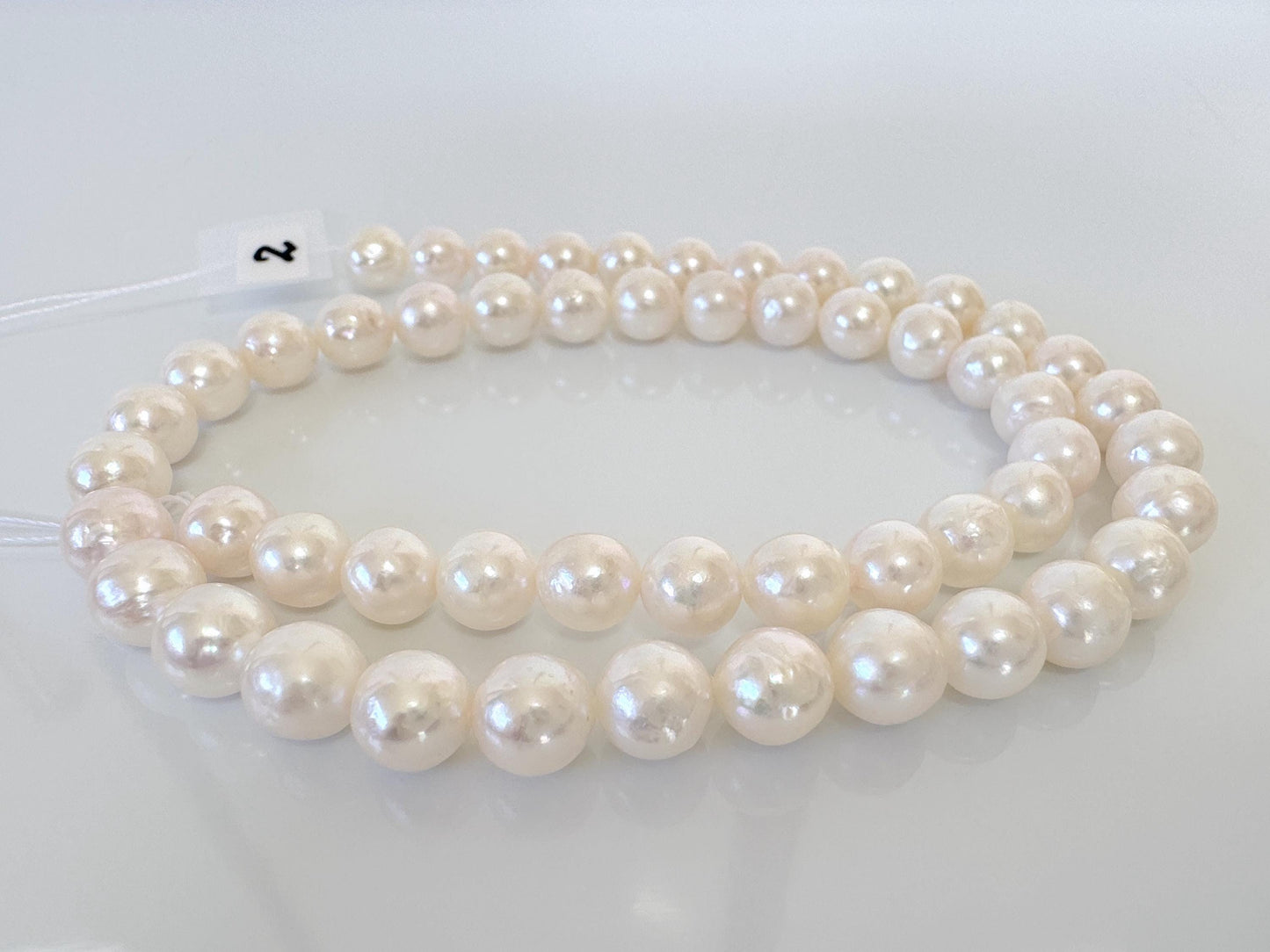 7.5-8mm Japanese White/Pink Akoya Pearl Beads, Genuine Akoya Pearl, Full Strand, 40cm , 15.7", Cultured Salt water pearl