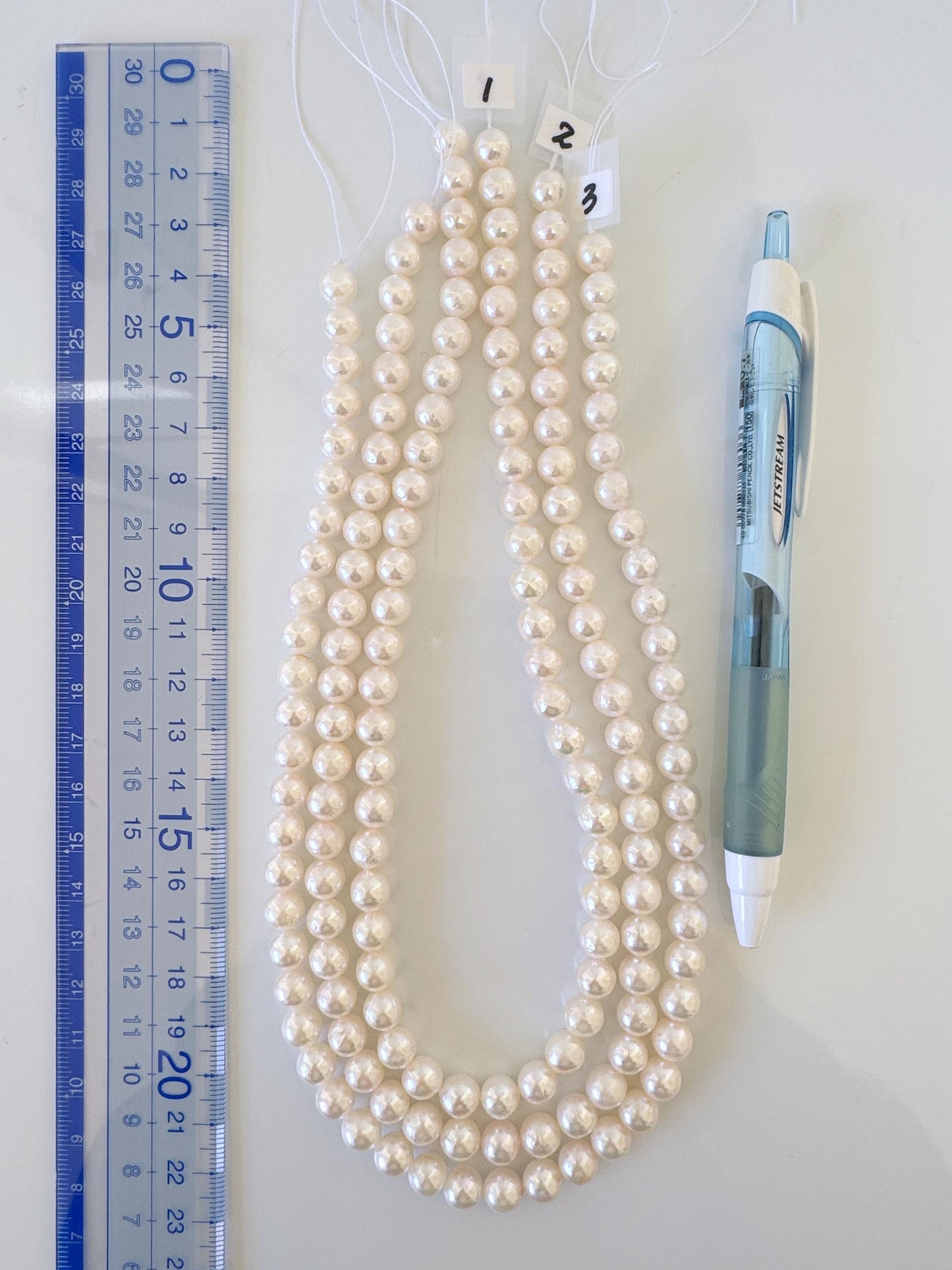 7.5-8mm Japanese White/Pink Akoya Pearl Beads, Genuine Akoya Pearl, Full Strand, 40cm , 15.7", Cultured Salt water pearl