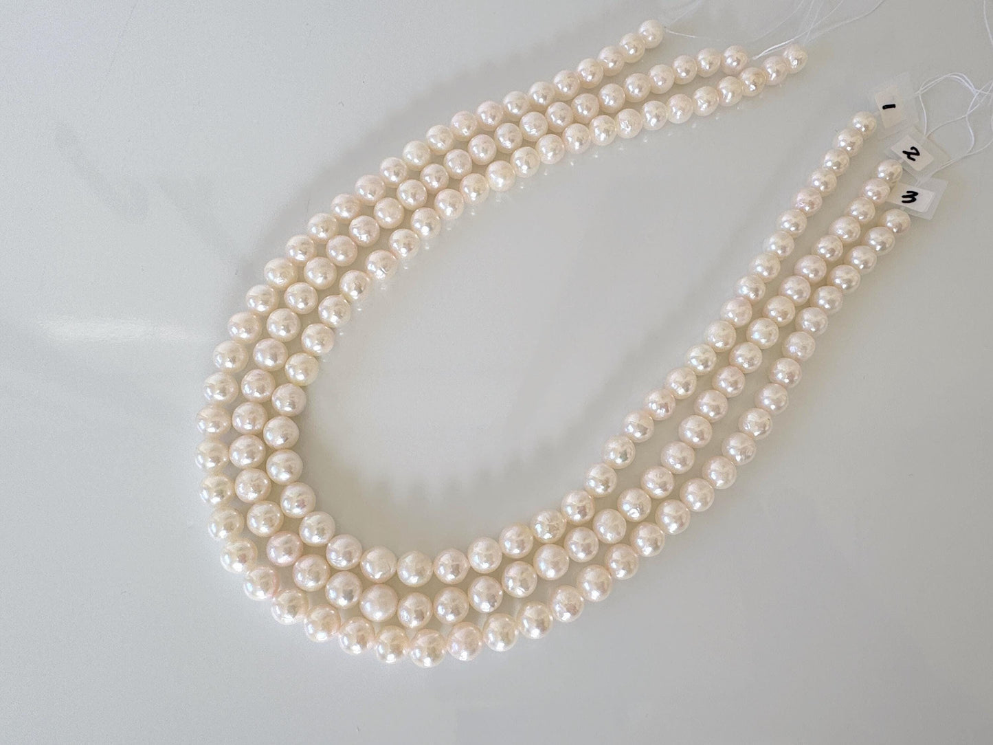 7.5-8mm Japanese White/Pink Akoya Pearl Beads, Genuine Akoya Pearl, Full Strand, 40cm , 15.7", Cultured Salt water pearl