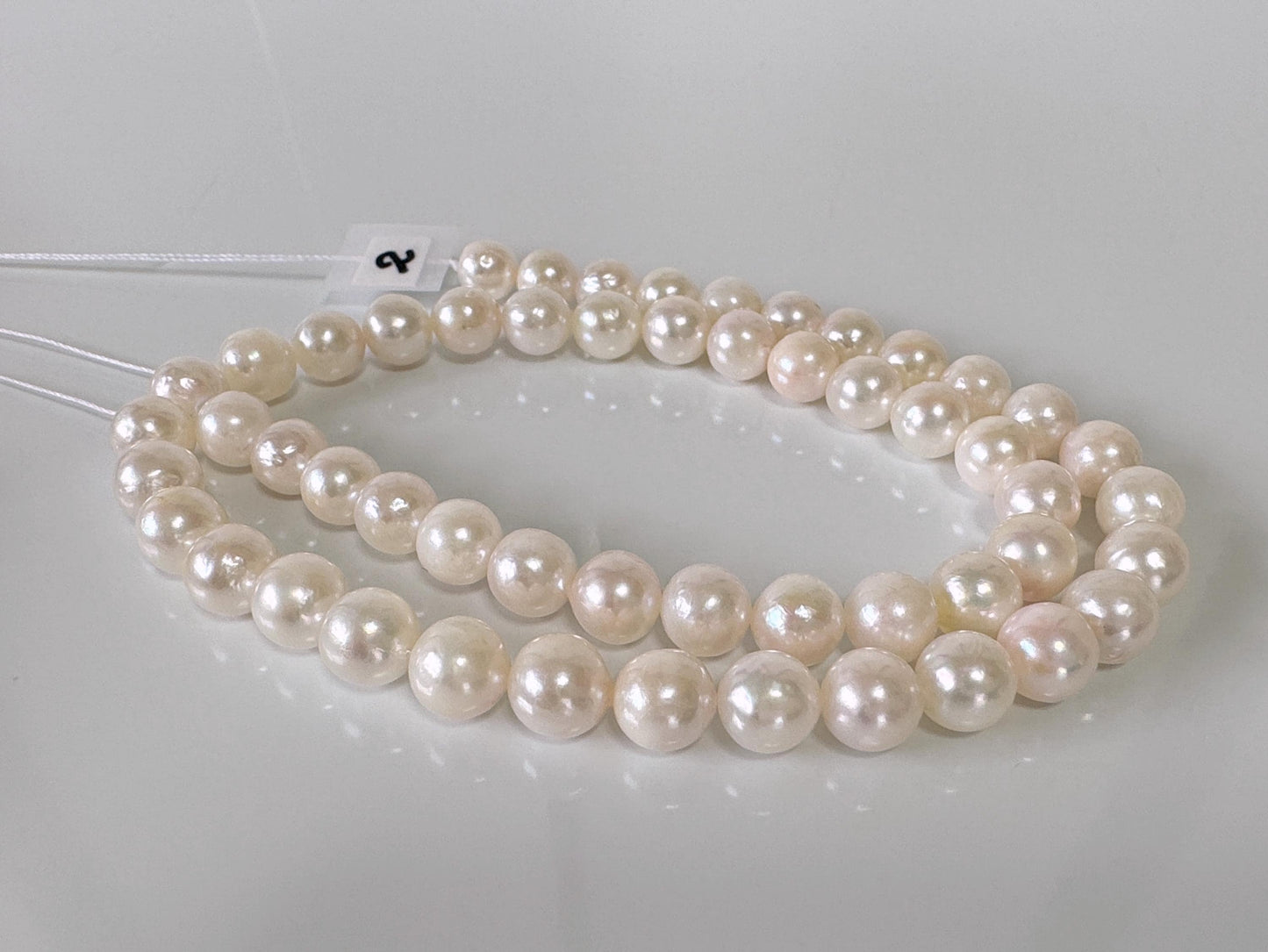 7.5-8mm Japanese White/Pink Akoya Pearl Beads, Genuine Akoya Pearl, Full Strand, 40cm , 15.7", Cultured Salt water pearl